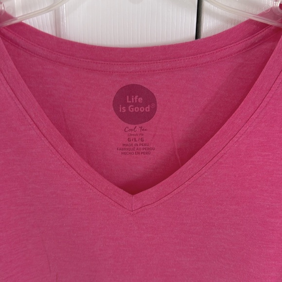 LIFE IS GOOD Women's V-neck Pink With a Floral/Sun Graphic- Cool Tee - Size L - Picture 4 of 9